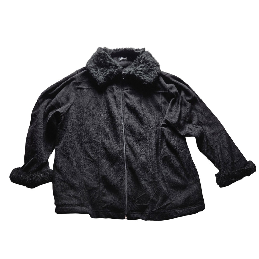 Effeci Jacket Womens Plus 2X Black Fleece Faux Fur Collar Full Zip Cuffs